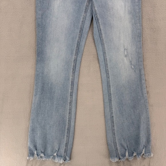 Vervet Los Angeles Crossover Waist Flare Jeans Light Wash Distressed Raw Hem 24 - Picture 4 of 13
